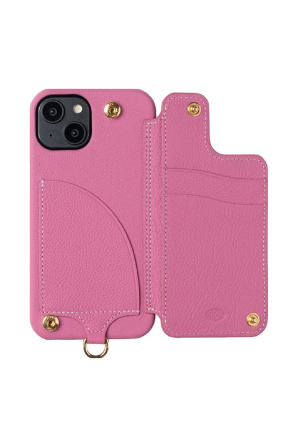 DEMIU POCHE FLAT iPhone14 ケース+ストラップ ピンク POCHE FLAT CROCO iPhone14【iPhone16e兼用可能】