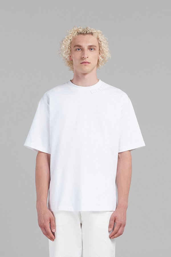 画像1: 【24SS新作】MARNI マルニ ホワイト マルニパッチ付き オーガニックコットン製オーバーサイズTシャツ{HUMU0287X0UTC32300W01-BDS} (1)