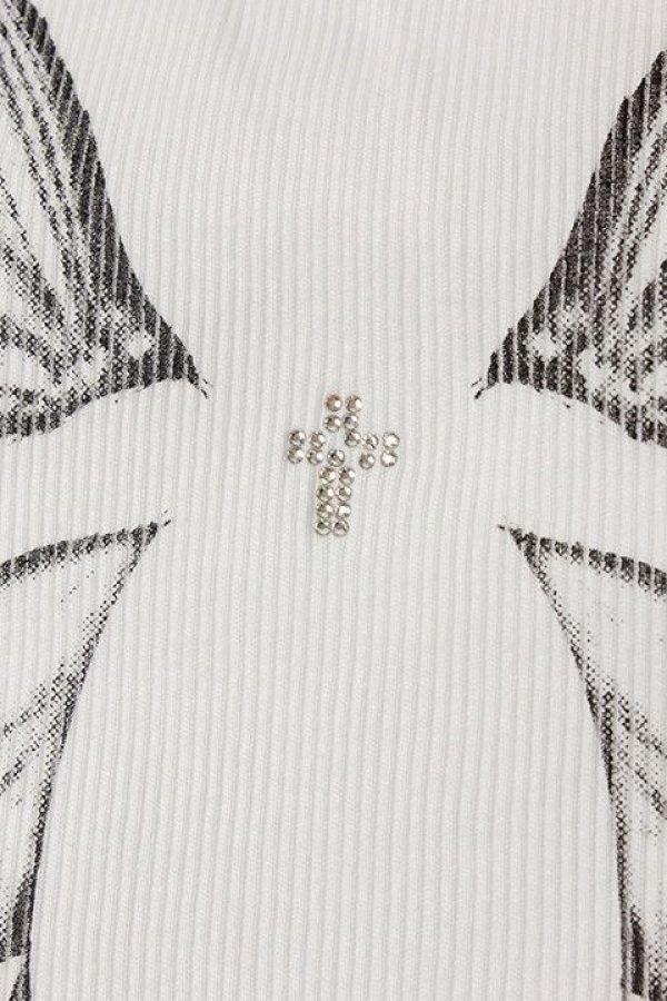 画像5: 【 50%OFF セール16,500円→8,250円】 【underbar 15th Exclusive】kiryuyrik キリュウキリュウ Drape Neck T-Shirts with Swarovski crystal{KX-HT13KAI-15UBCHO-1WHT-AFS} (5)