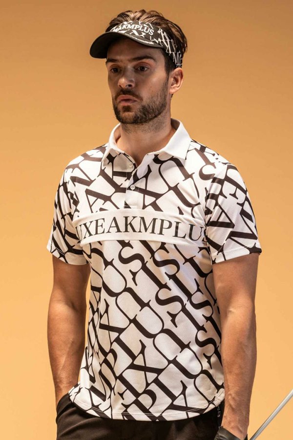 画像2: LUXEAKMPLUS リュクスエイケイエムプラス ゴルフ ダイアゴナルパターン半袖ポロシャツ(吸水速乾){-BES} (2)