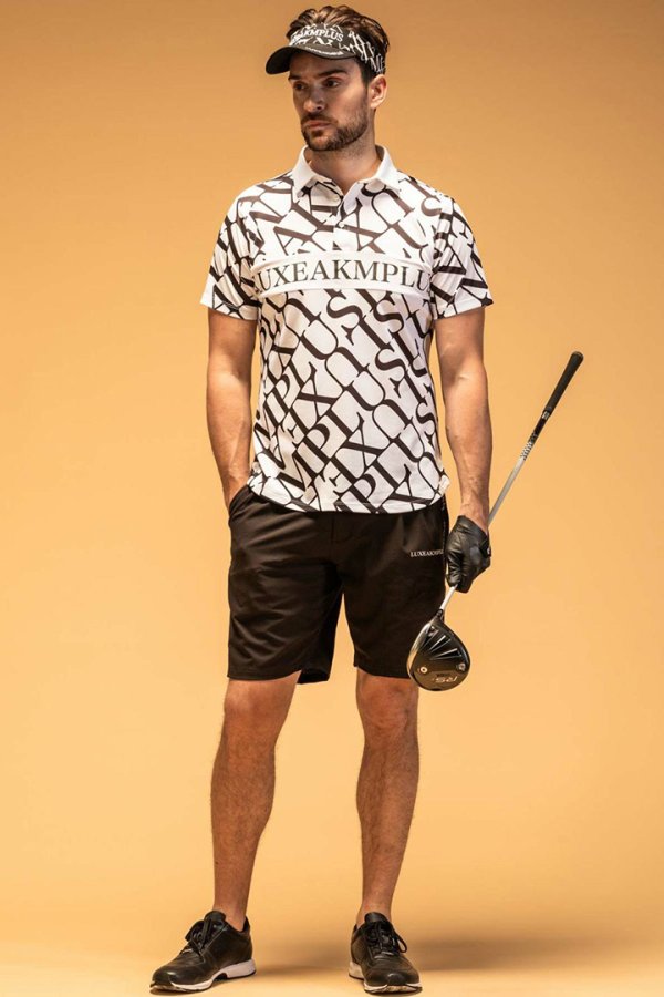 画像5: LUXEAKMPLUS リュクスエイケイエムプラス ゴルフ ダイアゴナルパターン半袖ポロシャツ(吸水速乾){-BES} (5)