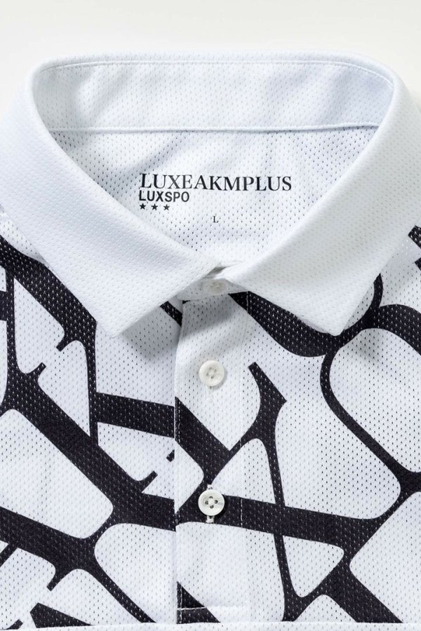 画像10: LUXEAKMPLUS リュクスエイケイエムプラス ゴルフ ダイアゴナルパターン半袖ポロシャツ(吸水速乾){-BES} (10)