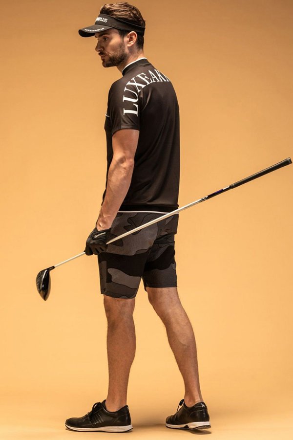 画像7: LUXEAKMPLUS リュクスエイケイエムプラス ゴルフ バックロゴ半袖モックネックTシャツ(吸水 / UVカット / 冷感){-BES} (7)