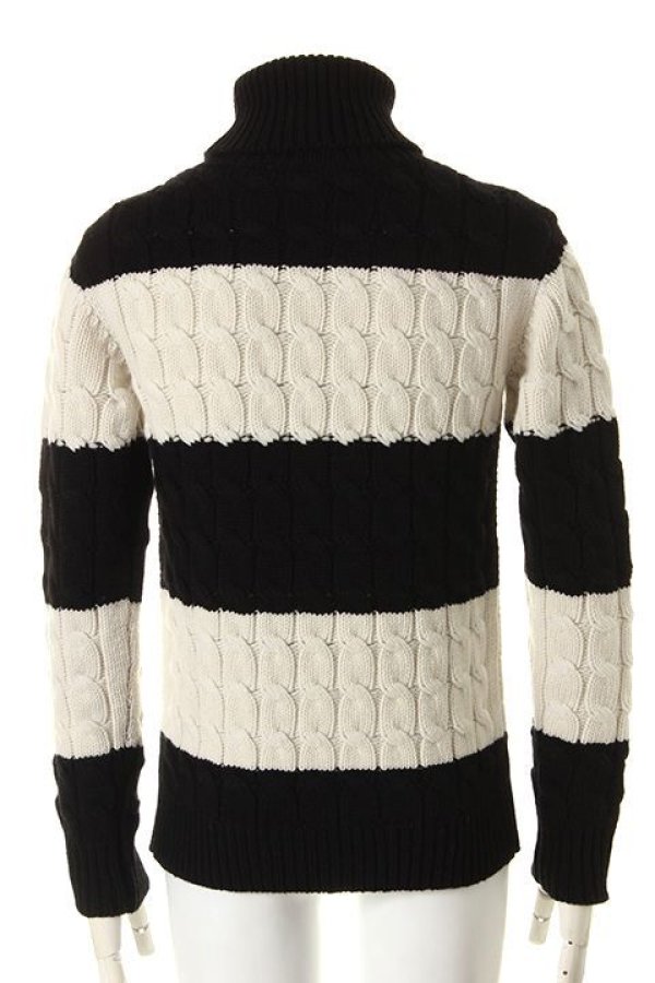 画像3: ▽ 50%OFF アウトレットセールセール77,000円→38,500円▽ 1piu1uguale3 ウノピゥウノウグァーレトレ WOOL CASHMERE 【BORDER】 BIG CABLE TURTLE{MRK043-WCA010-9912-AEA} (3)