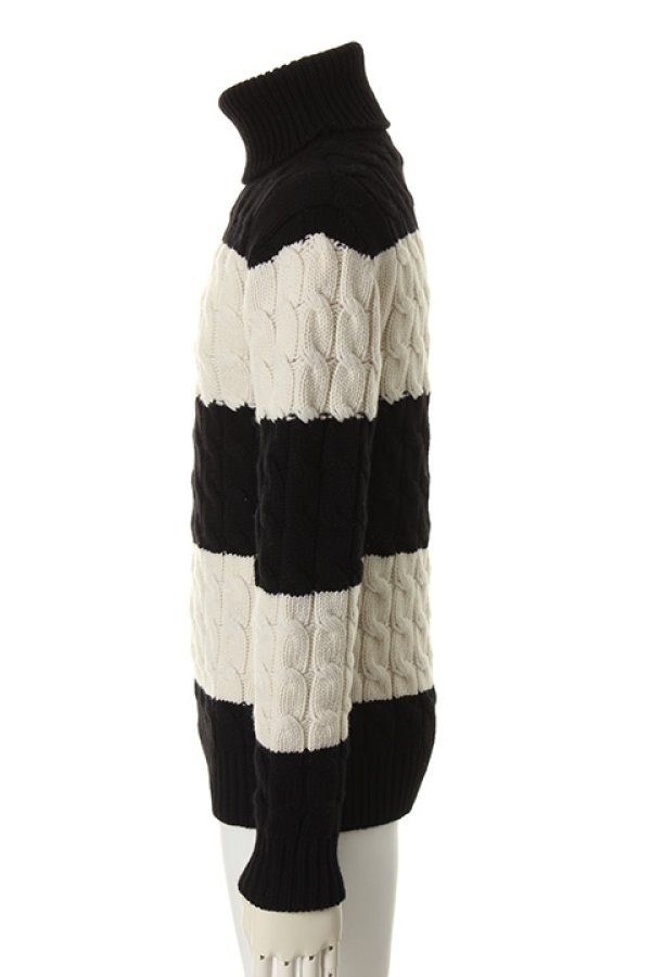 画像4: ▽ 50%OFF アウトレットセールセール77,000円→38,500円▽ 1piu1uguale3 ウノピゥウノウグァーレトレ WOOL CASHMERE 【BORDER】 BIG CABLE TURTLE{MRK043-WCA010-9912-AEA} (4)