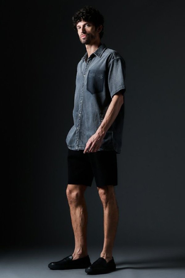 画像2: 【 20%OFF セール99,000円→79,200円】 1piu1uguale3 ウノピゥウノウグァーレトレ S/S DENIM BIG SHIRTS{MRS178-CTR025-DN94-BES} (2)