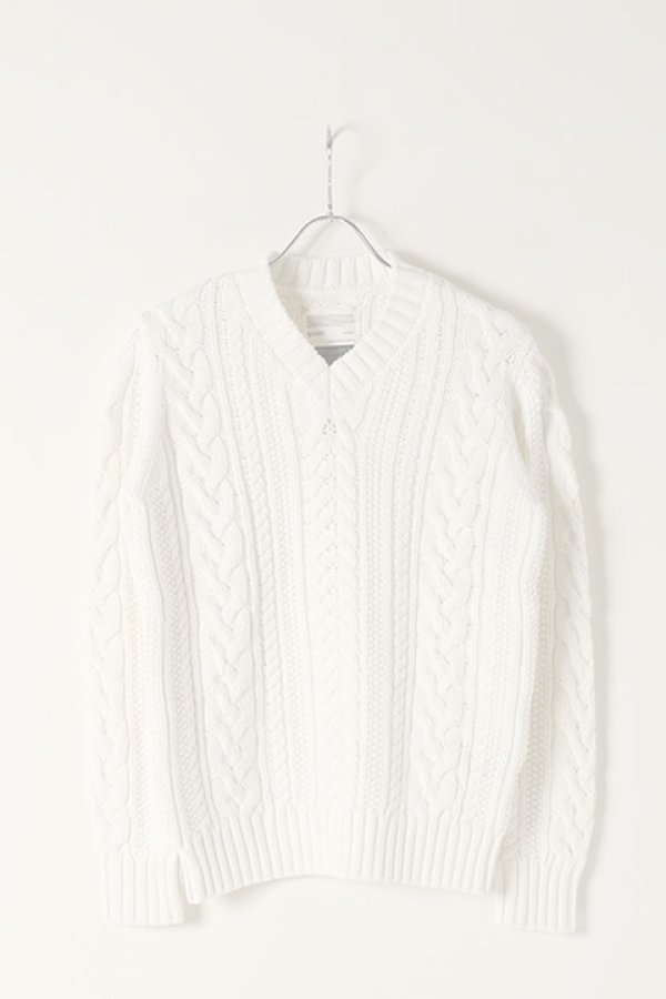 画像1:   9200 by attack the mind 7 キュウセンニヒャク by アタックザマインドセブン Cable V-neck pullover long sleeve{-AFA} (1)