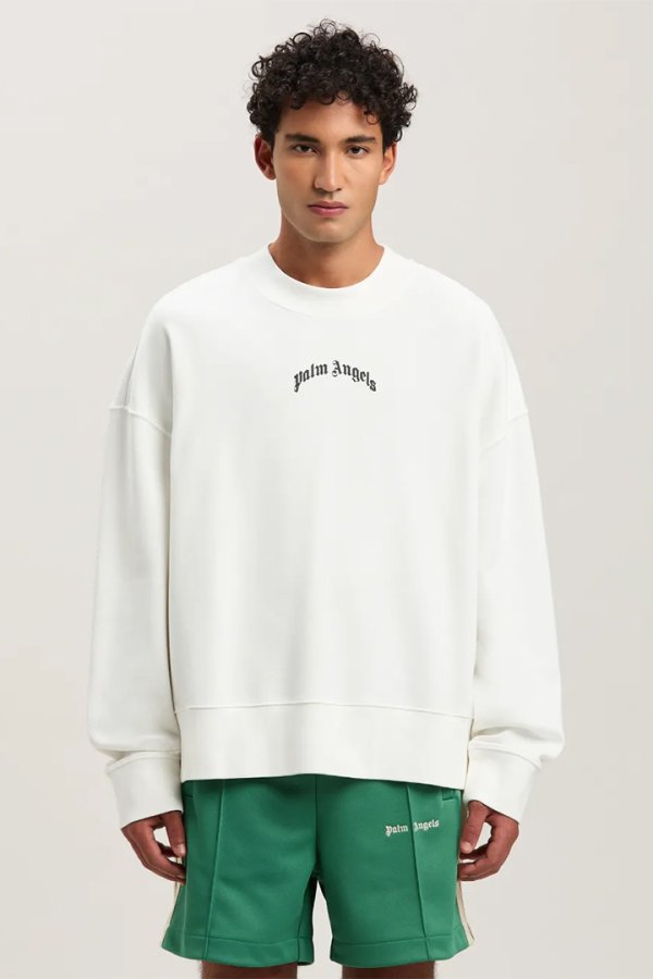 画像8: Palm Angels パームエンジェルス Curved Logo crewneck Sweatshirt{PMBA080S25FLE0010310-BES} (8)