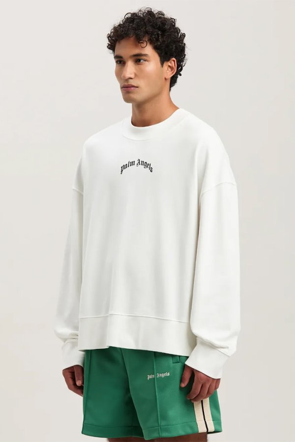 画像9: Palm Angels パームエンジェルス Curved Logo crewneck Sweatshirt{PMBA080S25FLE0010310-BES} (9)