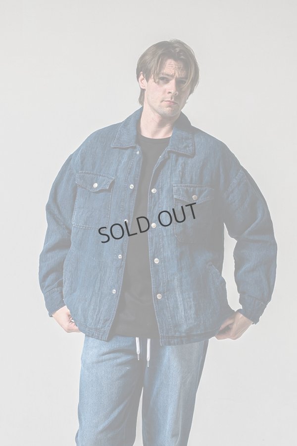 画像2: {SOLD}RESOUND CLOTHING リサウンドクロージング Indigo linen jack shirts{-BFS} (2)