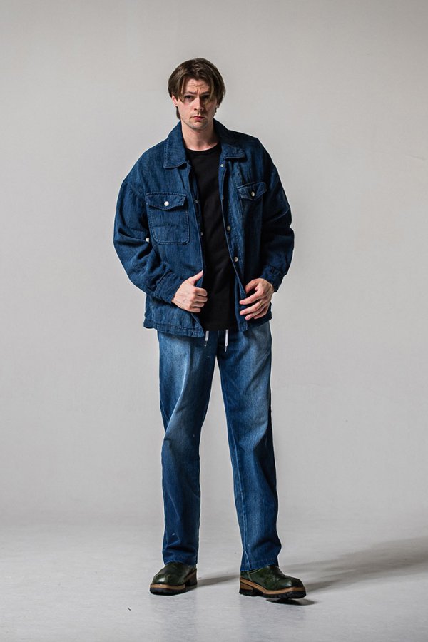 画像7: RESOUND CLOTHING リサウンドクロージング Indigo linen jack shirts{-BFS} (7)