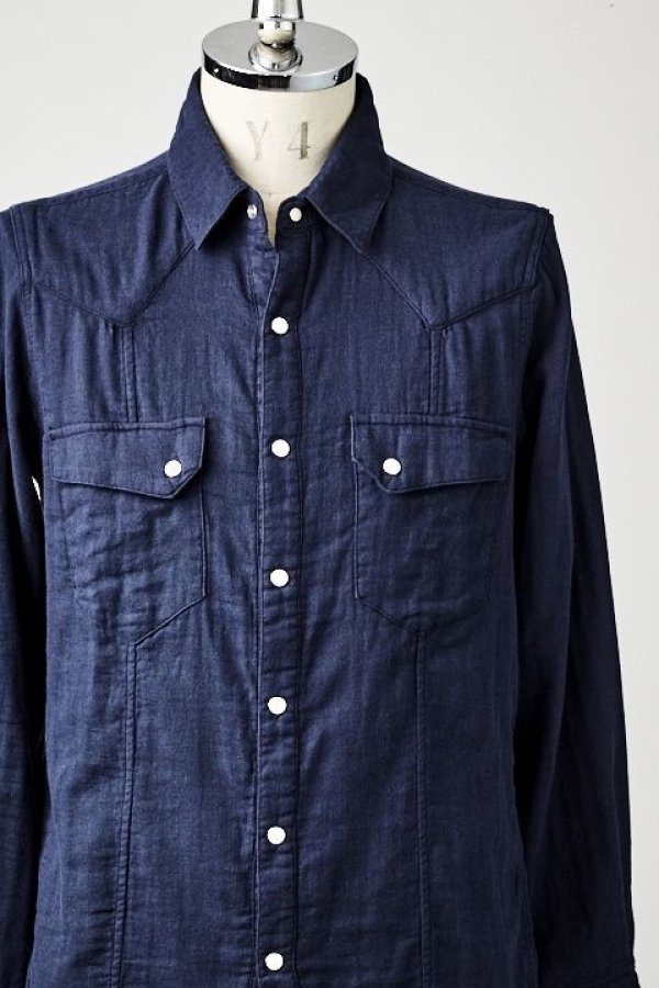 画像4: 【 30%OFF セール42,900円→30,030円】 AKM エイケイエム DOUBLE GAUZE L/S western shirt{-BJS} (4)