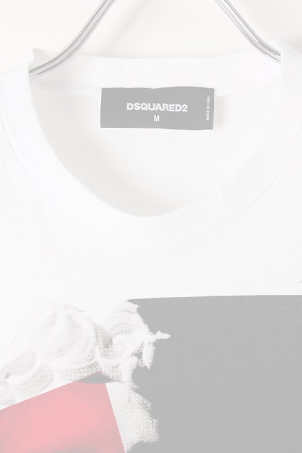 画像3:   DSQUARED2 ディースクエアード Contrast Print White T-Shirt{-AIA} (3)
