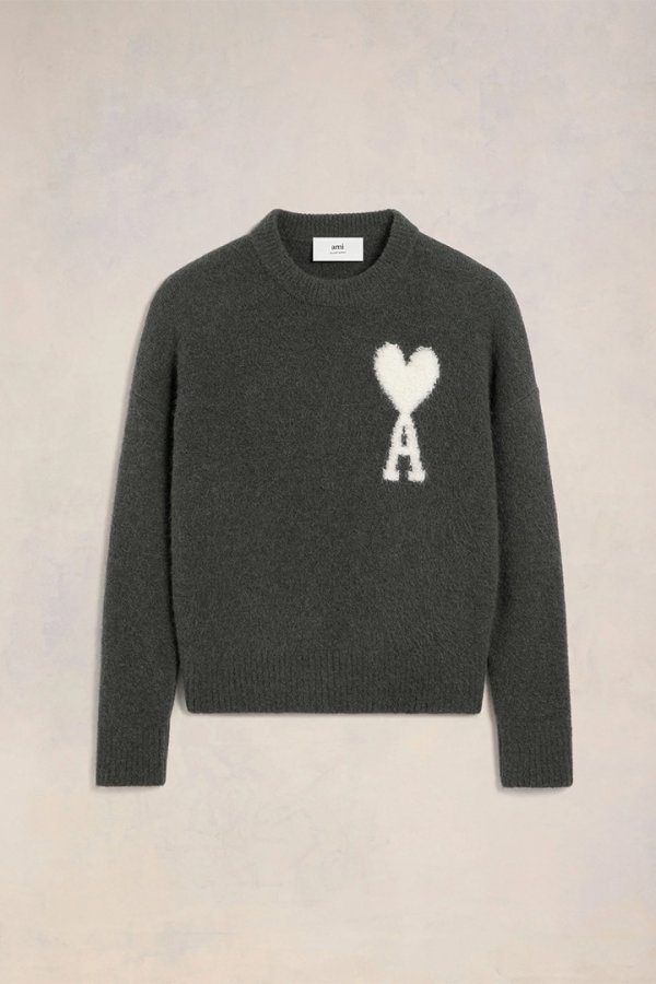 画像2: 【 30%OFF セール88,000円→61,600円】 AMI アミ オフホワイト Ami de Coeur クルーネック セーター{-BDA} (2)