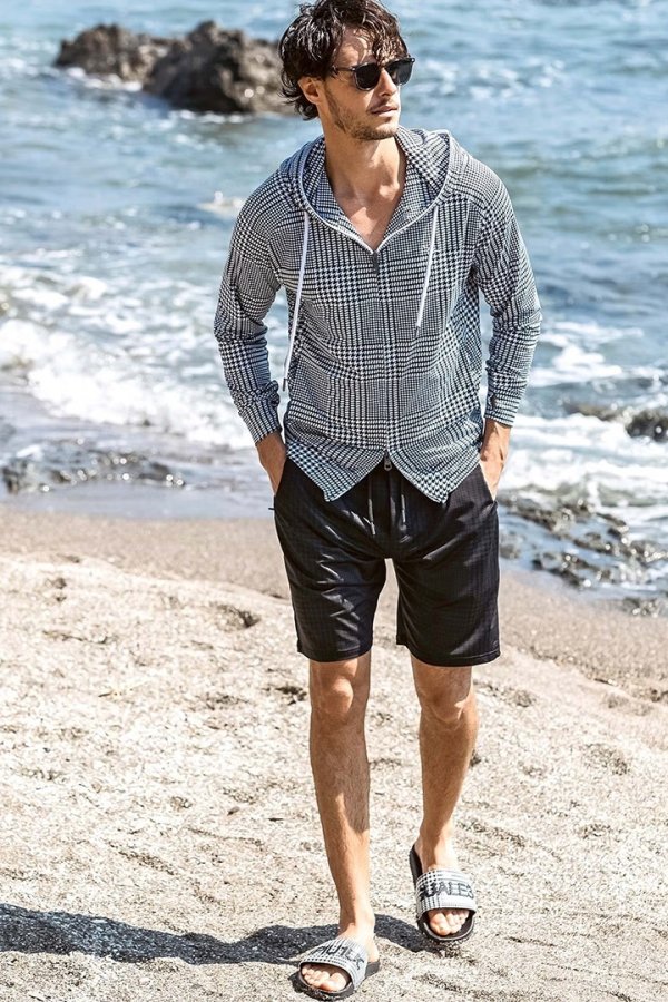 画像7: 1piu1uguale3 RELAX ウノピゥウノウグァーレトレ リラックス グレンチェックラッシュガードショーツ{-BFS} (7)