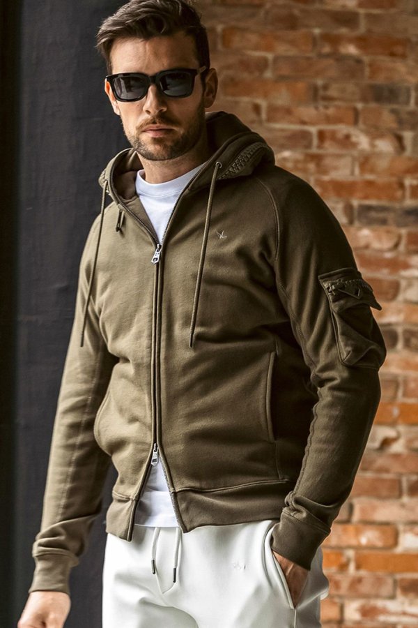 画像1: 【 10%OFF セール24,200円→21,780円】 1piu1uguale3 RELAX ウノピゥウノウグァーレトレ リラックス ビッグファスナーカーゴポケットスウェットパーカー{-BEA} (1)