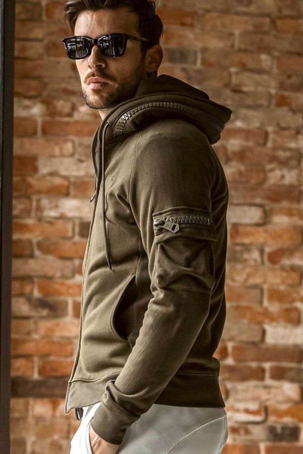 画像2: 【 10%OFF セール24,200円→21,780円】 1piu1uguale3 RELAX ウノピゥウノウグァーレトレ リラックス ビッグファスナーカーゴポケットスウェットパーカー{-BEA} (2)