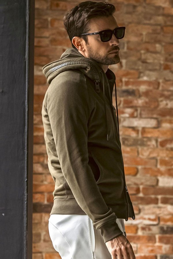 画像4: 【 10%OFF セール24,200円→21,780円】 1piu1uguale3 RELAX ウノピゥウノウグァーレトレ リラックス ビッグファスナーカーゴポケットスウェットパーカー{-BEA} (4)