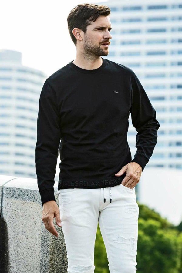 画像13: 【 30%OFF セール8,910円→6,237円】 1piu1uguale3 RELAX ウノピゥウノウグァーレトレ リラックス ヘム刺繍ロゴロングTシャツ{-BES} (13)