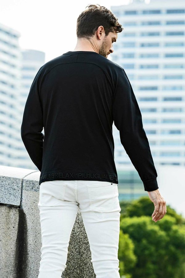 画像14: 【 30%OFF セール8,910円→6,237円】 1piu1uguale3 RELAX ウノピゥウノウグァーレトレ リラックス ヘム刺繍ロゴロングTシャツ{-BES} (14)