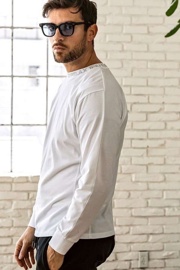 画像7: 1piu1uguale3 RELAX ウノピゥウノウグァーレトレ リラックス ラインストーンネックロゴロングTシャツ{-BEA} (7)