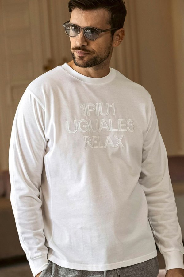 画像1: 1piu1uguale3 RELAX ウノピゥウノウグァーレトレ リラックス ツイルロゴアップリケロングTシャツ{-BFS} (1)