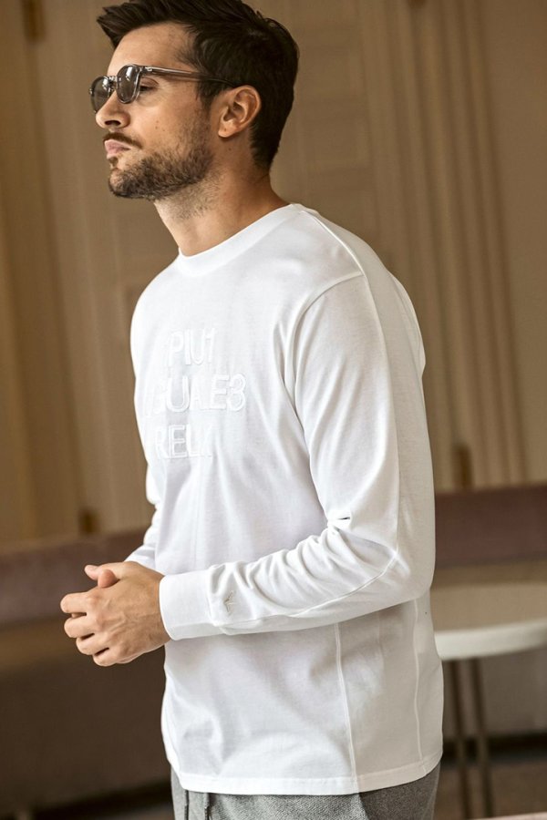 画像2: 1piu1uguale3 RELAX ウノピゥウノウグァーレトレ リラックス ツイルロゴアップリケロングTシャツ{-BFS} (2)