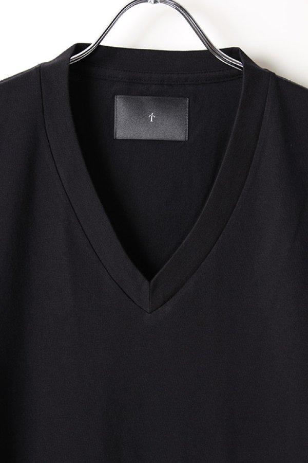画像4: 【 20%OFF セール16,500円→13,200円】 T' ティー "SEA ISLAND COTTON" LUXSIC 100％(20/1) Vee Neck Short Sleeve BASIC{V01-BLK-AIS} (4)