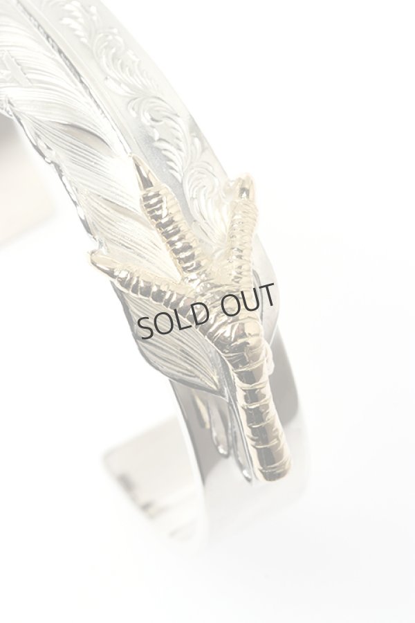 画像2: {SOLD}Taro Washimi タロウ ワシミ 鷲見太郎 M plain bangle 12mm/arabesque flight feather/eagle claw{-BJA} (2)
