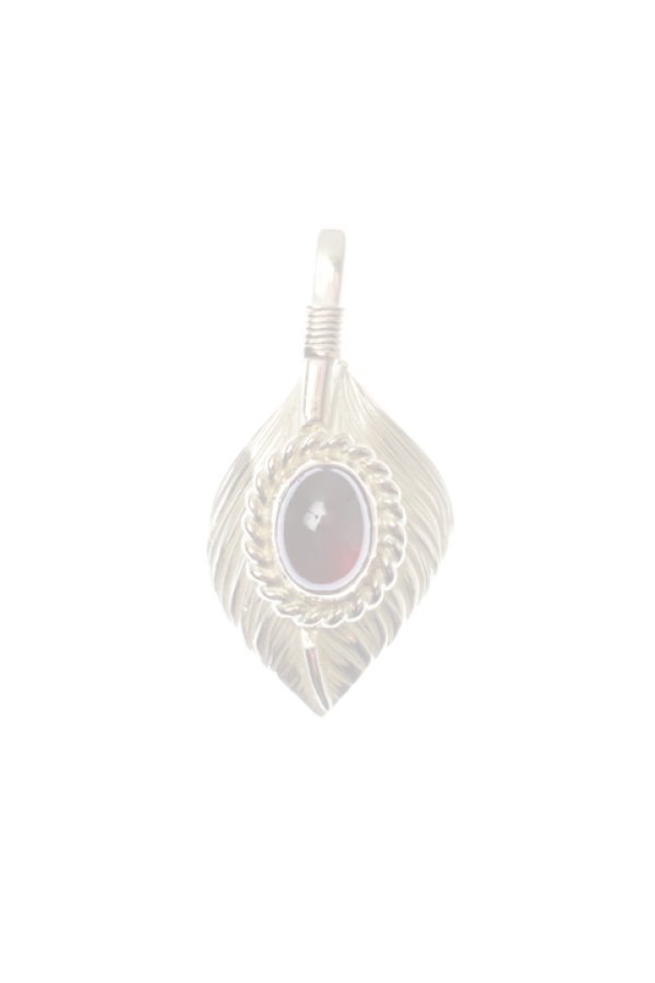 画像1:  {SOLD} Taro Washimi タロウ ワシミ 鷲見太郎 L K18 flight heart feather 01 / Cabochon GARNET {-BJA}  :WT-202012-21-F  (1)