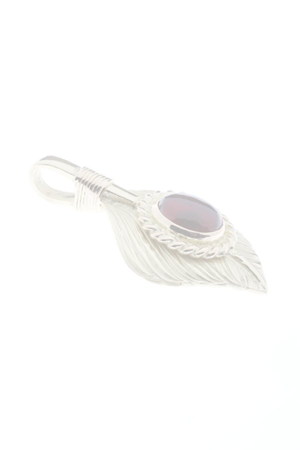 画像3:  {SOLD} Taro Washimi タロウ ワシミ 鷲見太郎 L K18 flight heart feather 02 / Cabochon GARNET {-BJA}  :WT-202012-22-F  (3)