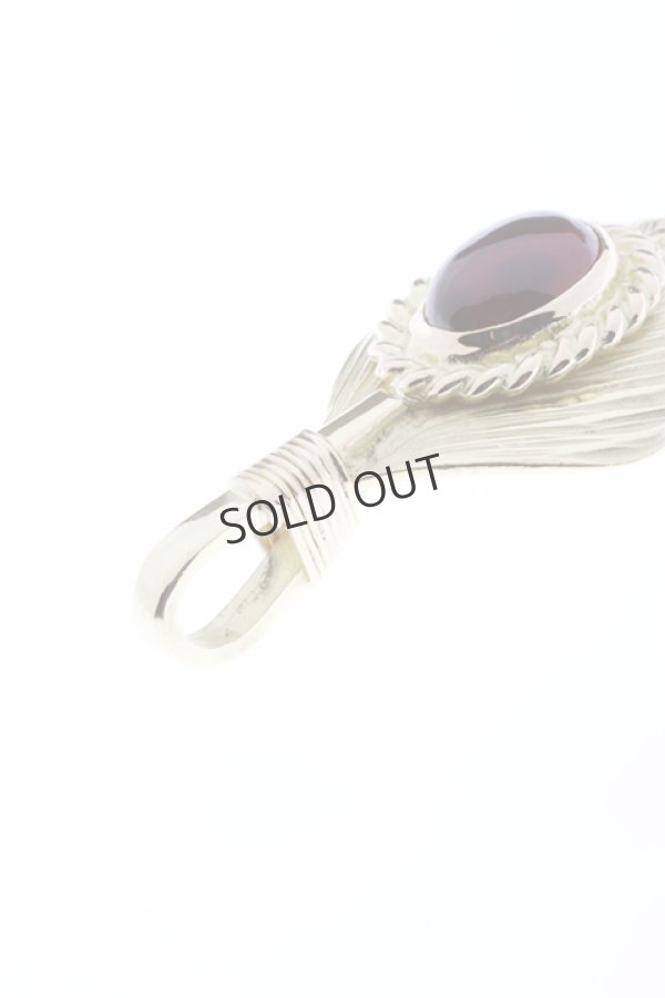 画像4: {SOLD}Taro Washimi タロウ ワシミ 鷲見太郎 L K18 flight heart feather 02 / Cabochon GARNET{-BJA} (4)