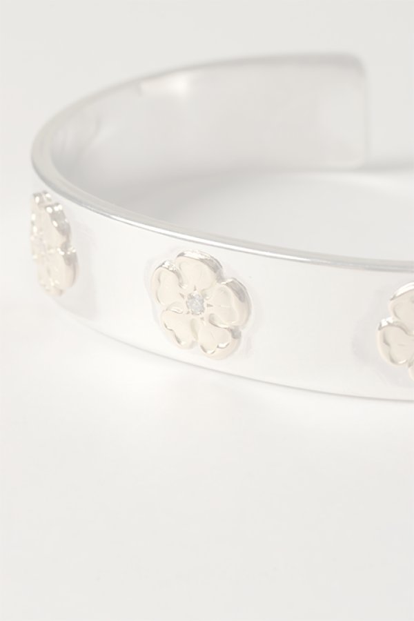 画像3:  {SOLD} Taro Washimi タロウ ワシミ 鷲見太郎 M plain bangle 12mm/M K18 flower metal×3/diamond×3 {-BCA}  :WT-202310-29-F  (3)