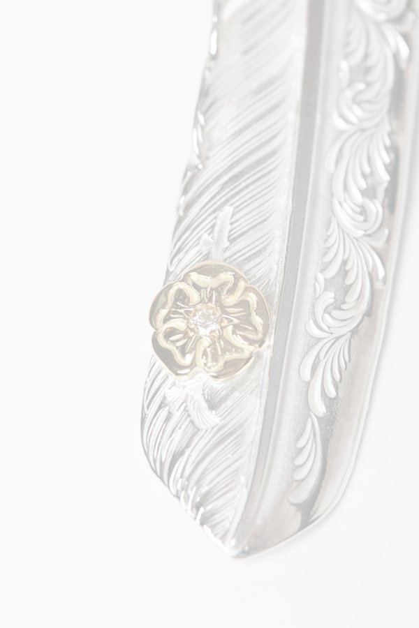画像3:  {SOLD} Taro Washimi タロウ ワシミ 鷲見太郎 L arabesque flight feather 02/S K18 flower metal/diamond 2mm {-BES}  {E-20}  :WT-202504_20-F  (3)