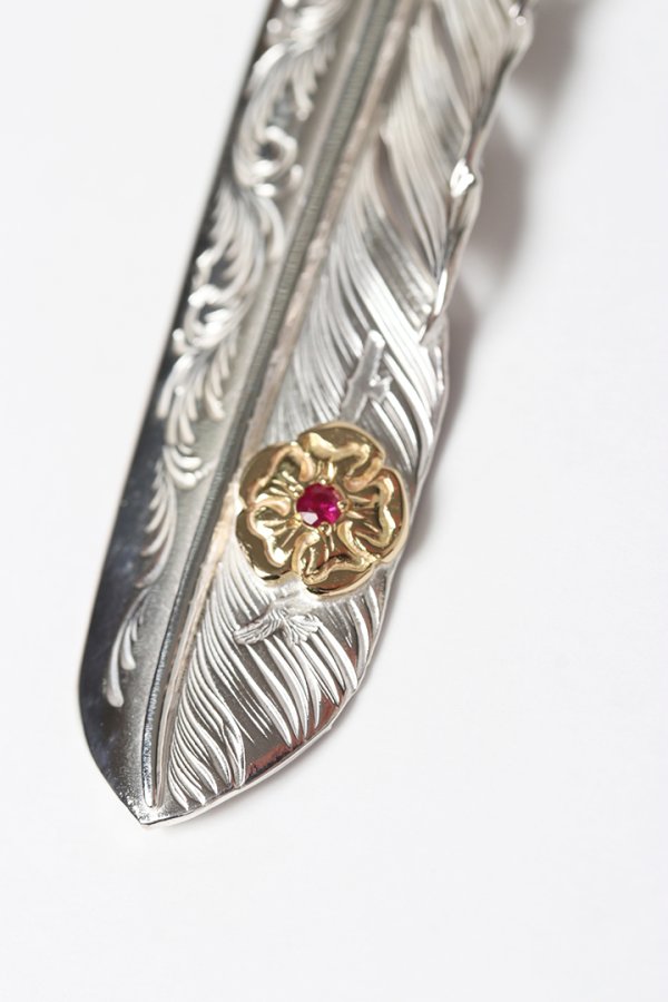 画像3: Taro Washimi タロウ ワシミ 鷲見太郎 L arabesque flight feather 01/S K18 flower metal/ruby 2mm{-BES} (3)