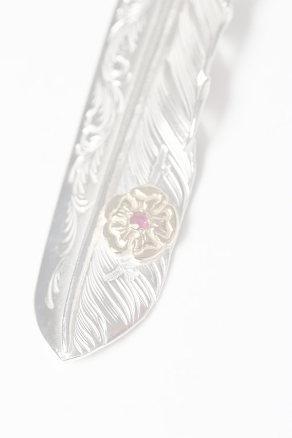 画像3:  {SOLD} Taro Washimi タロウ ワシミ 鷲見太郎 L arabesque flight feather 01/S K18 flower metal/ruby 2mm {-BES}  {E-21}  :WT-202504_21-F  (3)