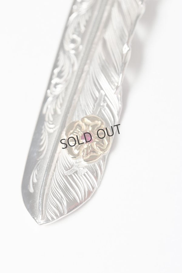 画像3: {SOLD}Taro Washimi タロウ ワシミ 鷲見太郎 L arabesque flight feather 01/S K18 flower metal/ruby 2mm{-BES}{E-21} (3)