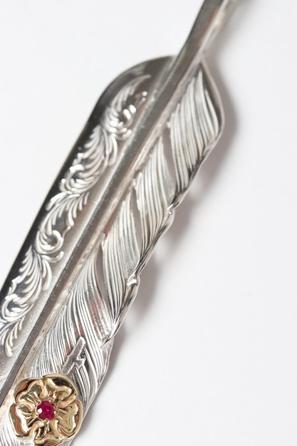 画像5: Taro Washimi タロウ ワシミ 鷲見太郎 L arabesque flight feather 01/S K18 flower metal/ruby 2mm{-BES} (5)