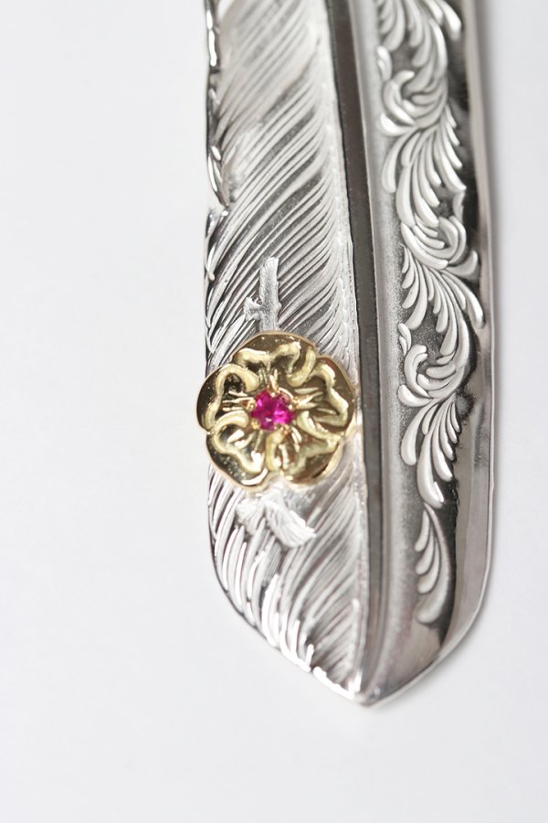 画像3: Taro Washimi タロウ ワシミ 鷲見太郎 L arabesque flight feather 02/S K18 flower metal/ruby 2mm{-BES} (3)