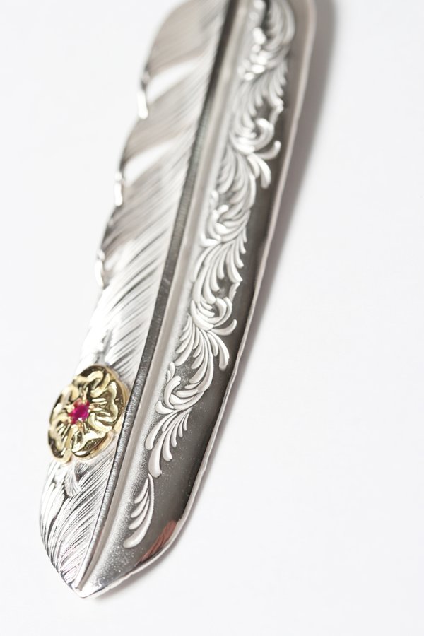 画像4: Taro Washimi タロウ ワシミ 鷲見太郎 L arabesque flight feather 02/S K18 flower metal/ruby 2mm{-BES} (4)