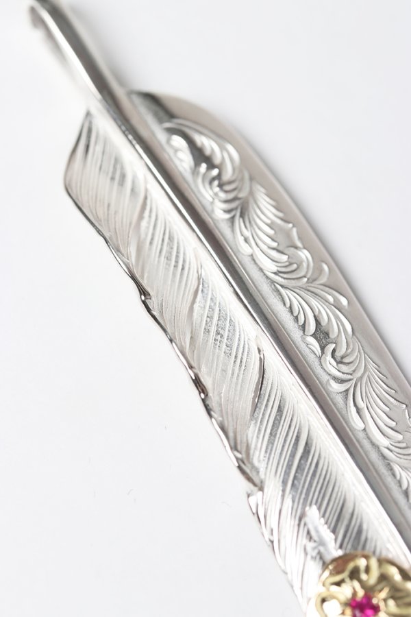 画像5: Taro Washimi タロウ ワシミ 鷲見太郎 L arabesque flight feather 02/S K18 flower metal/ruby 2mm{-BES} (5)