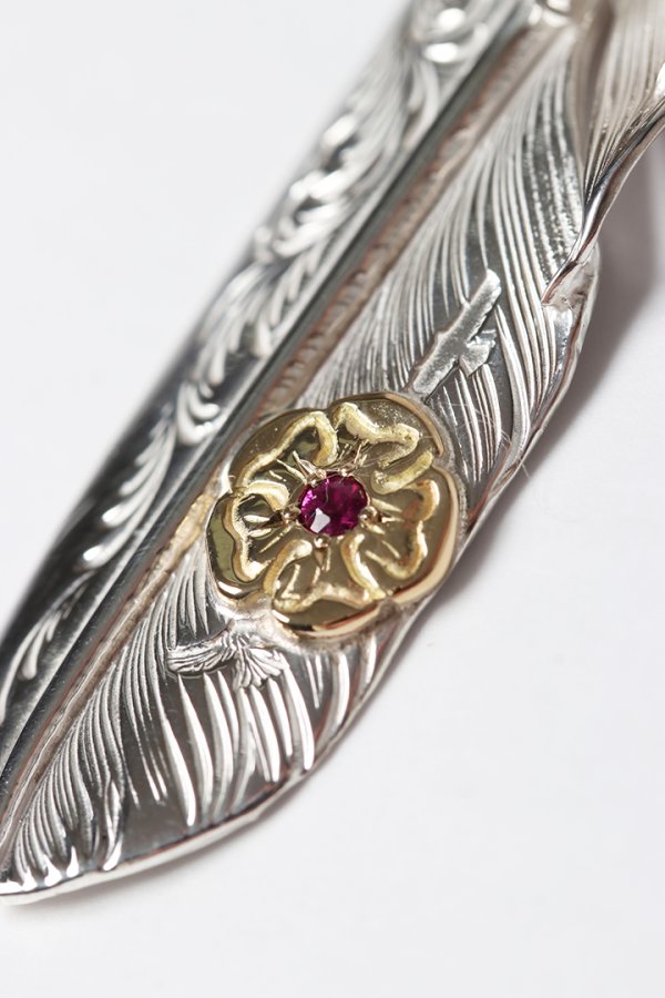 画像3: Taro Washimi タロウ ワシミ 鷲見太郎 L arabesque flight feather 01/eagle claw pendant 01/S K18 flower metal/ruby 2mm{-BES} (3)