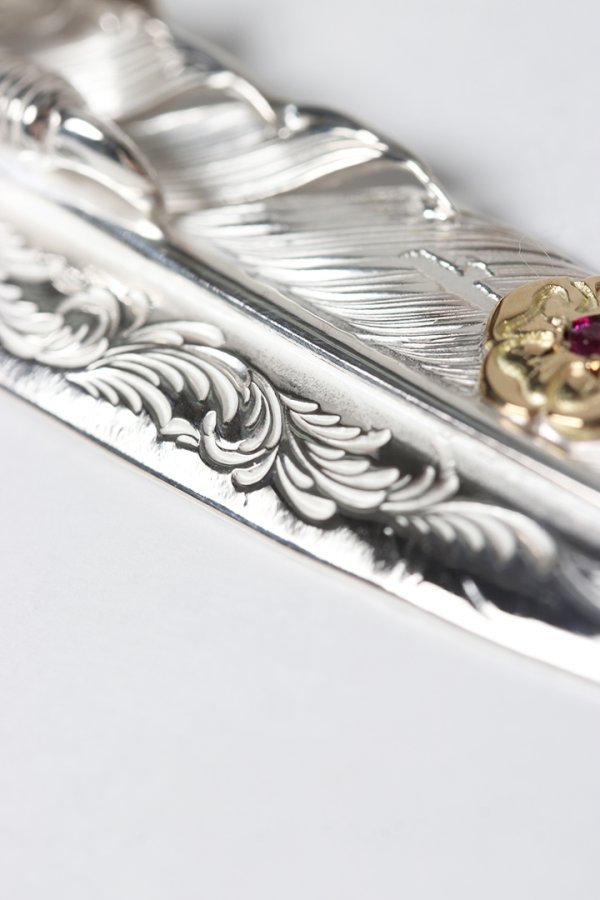 画像4: Taro Washimi タロウ ワシミ 鷲見太郎 L arabesque flight feather 01/eagle claw pendant 01/S K18 flower metal/ruby 2mm{-BES} (4)