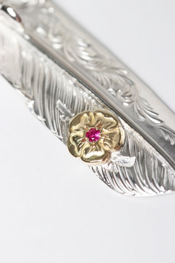 画像3: Taro Washimi タロウ ワシミ 鷲見太郎 L arabesque flight feather 02/eagle claw pendant 02/S K18 flower metal/ruby 2mm{-BES} (3)