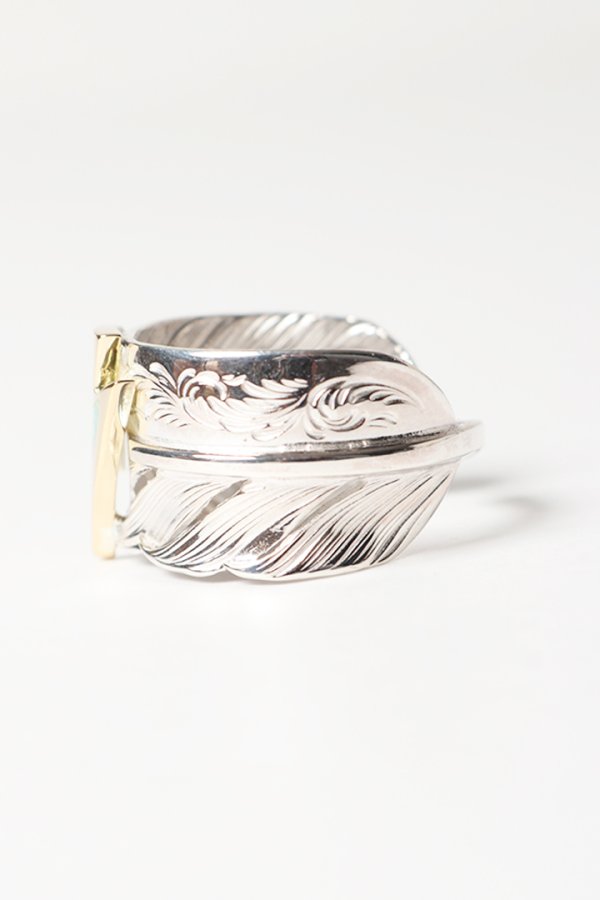 画像3: Taro Washimi タロウ ワシミ 鷲見太郎 L arabesque flight feather ring/18K Thunder Opal {-BES} (3)