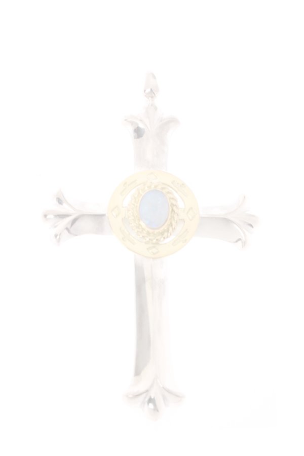 画像1:  {SOLD} Taro Washimi タロウ ワシミ 鷲見太郎 eagle K18 medicine wheel × opal × K18 cup(6×8) cross pendant {-AIA}  :WT-PENDANT-29-F  (1)