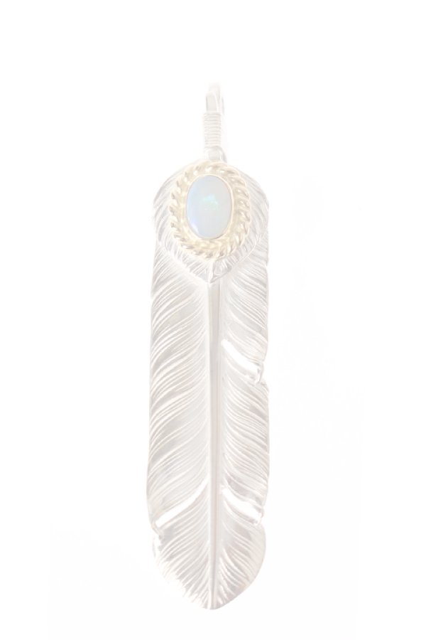 画像1:  {SOLD} Taro Washimi タロウ ワシミ 鷲見太郎 opal × K18 cup(5×7)× M heart feather 02 × M feather 02 {-AIA}  :WT-PENDANT-45-F  (1)