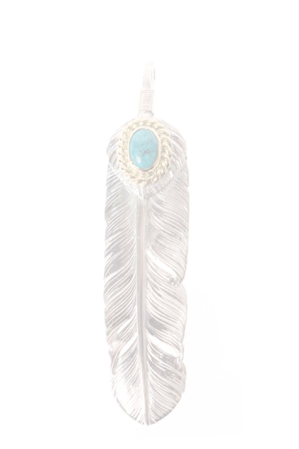画像1:  {SOLD} Taro Washimi タロウ ワシミ 鷲見太郎 turquoise × K18 cup(5×7) × M heart feather 01 × M feather 01 {-AIA}  :WT-PENDANT-46-F  (1)