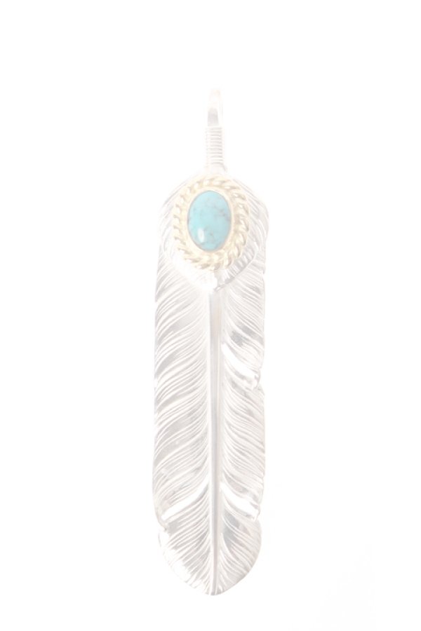 画像1:  {SOLD} Taro Washimi タロウ ワシミ 鷲見太郎 turquoise × K18 cup(5×7) × M heart feather 02 × M feather 02 {-AIA}  :WT-PENDANT-47-F  (1)