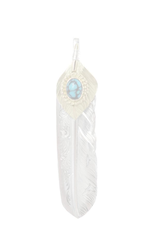画像1:  {SOLD} Taro Washimi タロウ ワシミ 鷲見太郎 turquoise × K18 cup(6×8) L K18 flight heart feather 01 × L arabesque flight feather 01 {-BJS}  :WT-PENDANT-54-F  (1)
